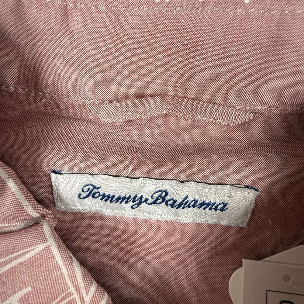 Tommy Bahama Men's Large Pink Feather Skies Cotton Chambray Shirt Spicy Clay - Picture 4 of 6